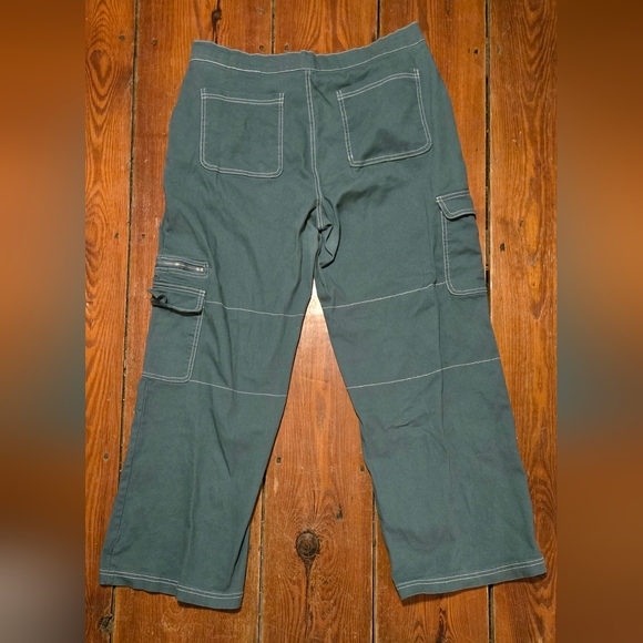 Y2K Style Wide Leg Cargo High Waist Women's Green Elastic Waist Pants Sz XL - Picture 2 of 9